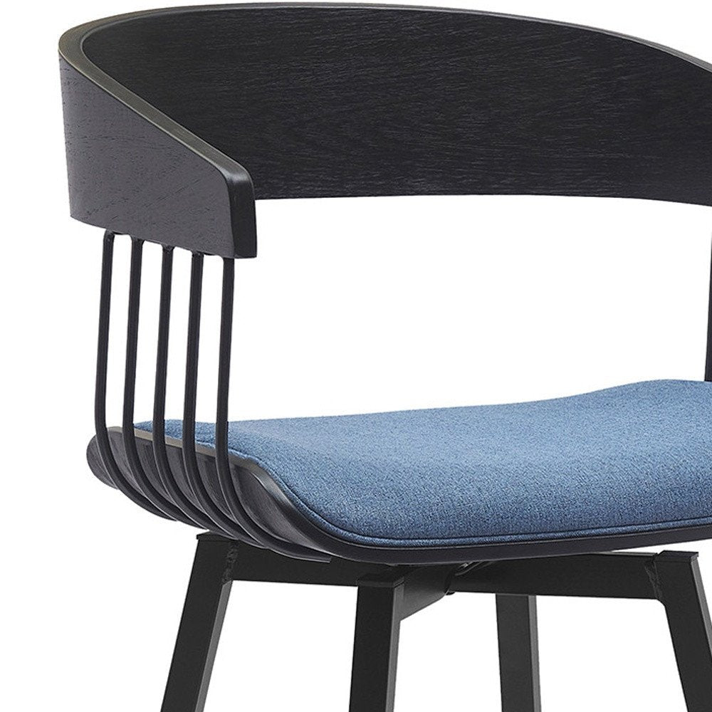 31" Blue And Black Fabric And Metal Bar Height Swivel Bar Chair HomeRoots