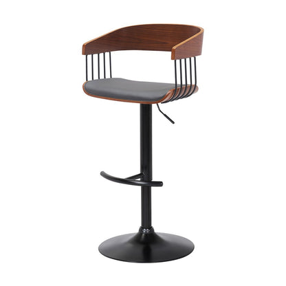 Gray And Black Faux Leather And Fabric And Metal Adjustable Height Swivel Bar Chair HomeRoots