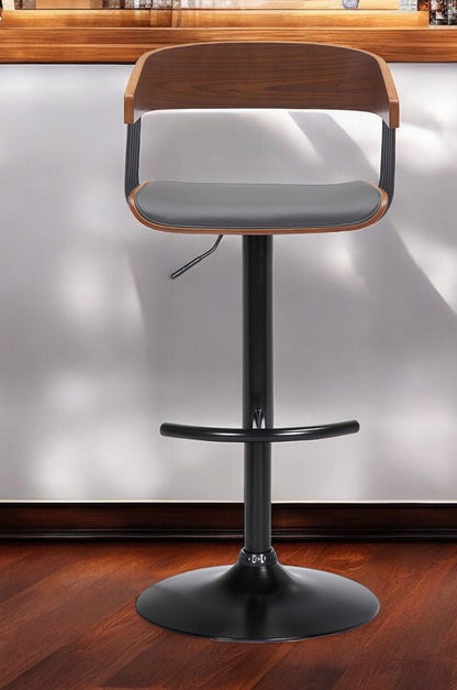 Gray And Black Faux Leather And Fabric And Metal Adjustable Height Swivel Bar Chair HomeRoots