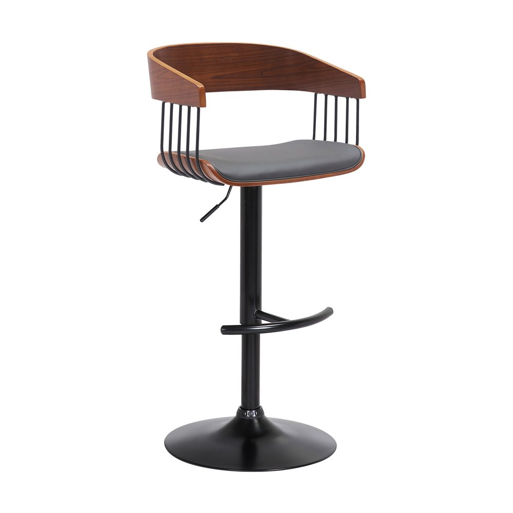 Gray And Black Faux Leather And Fabric And Metal Adjustable Height Swivel Bar Chair HomeRoots