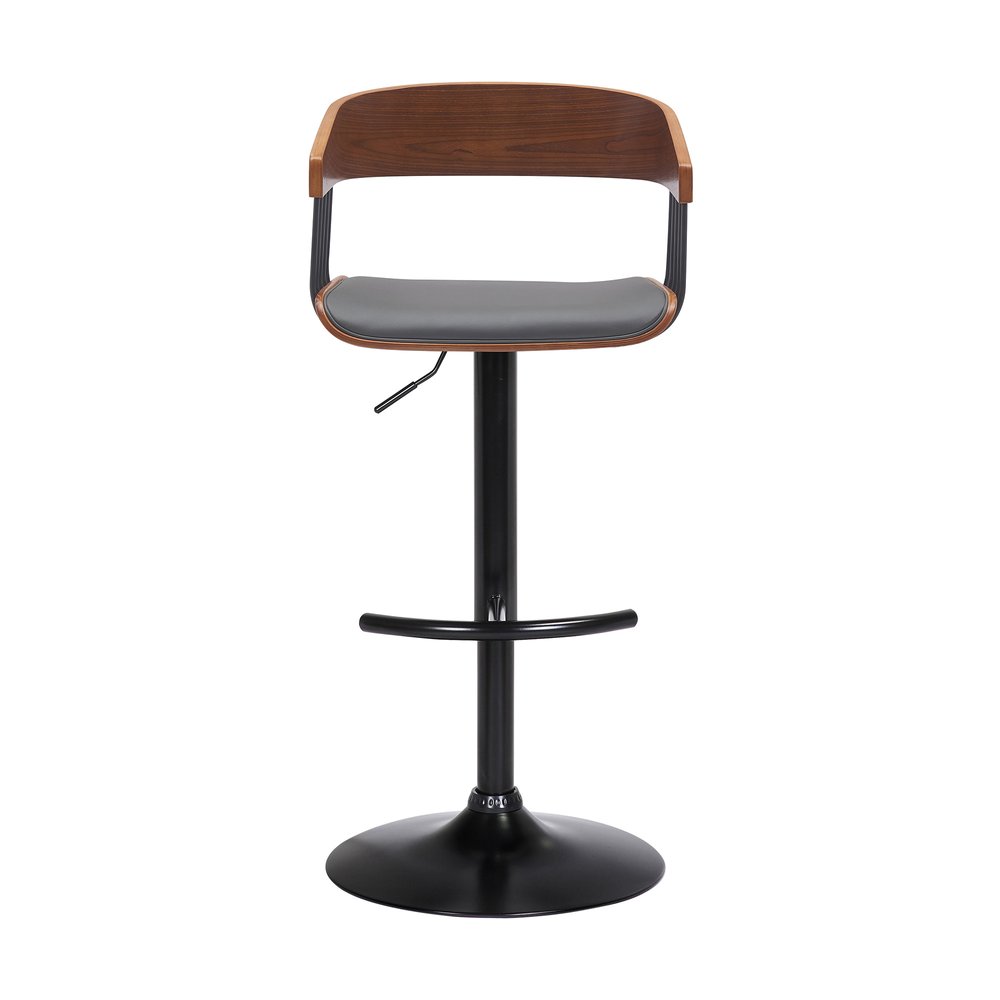 Gray And Black Faux Leather And Fabric And Metal Adjustable Height Swivel Bar Chair HomeRoots