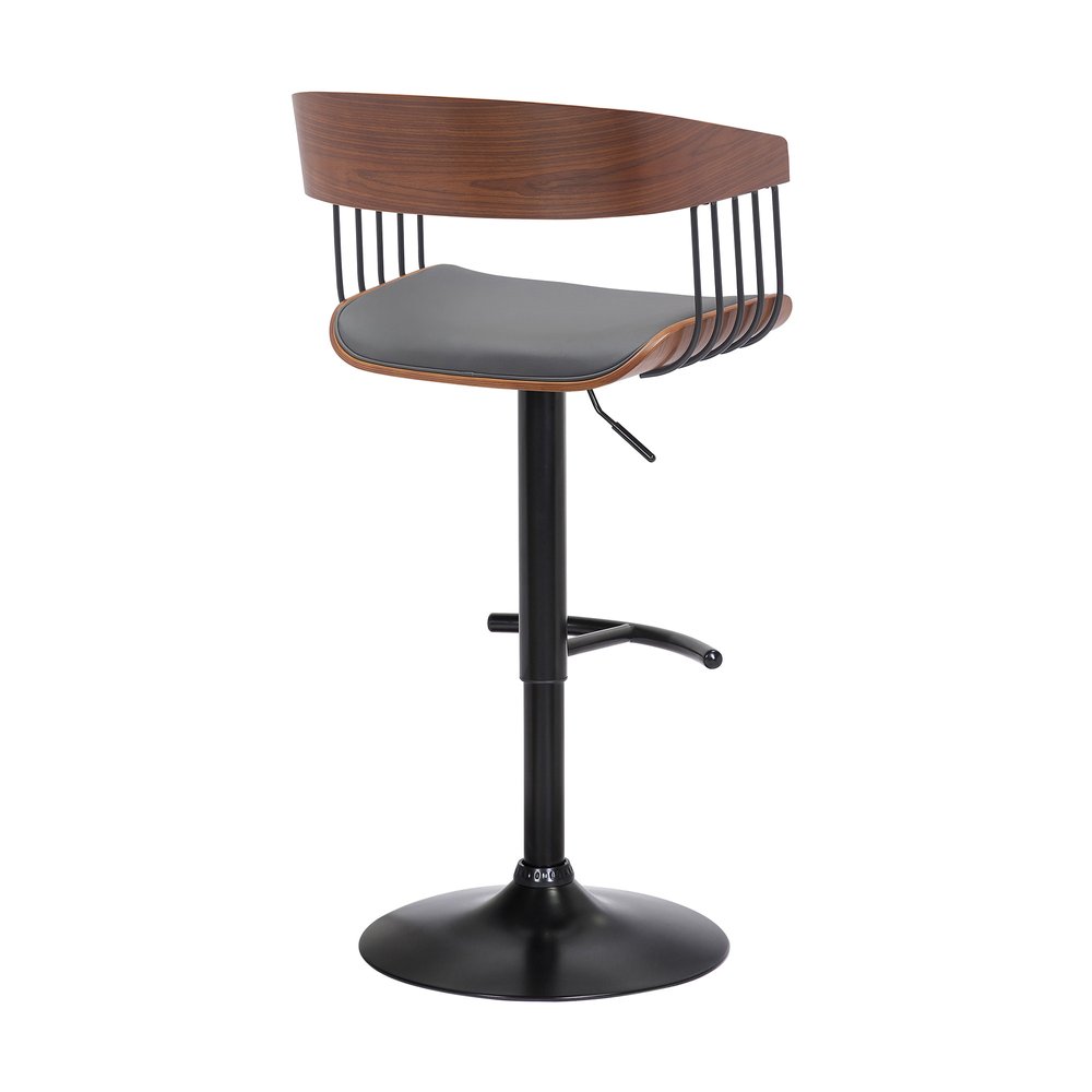 Gray And Black Faux Leather And Fabric And Metal Adjustable Height Swivel Bar Chair HomeRoots