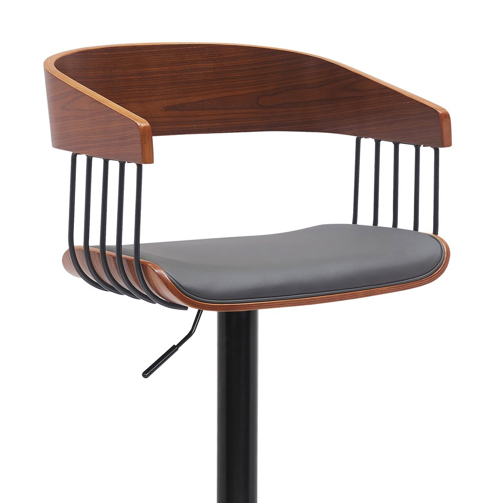 Gray And Black Faux Leather And Fabric And Metal Adjustable Height Swivel Bar Chair HomeRoots