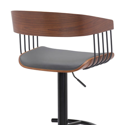 Gray And Black Faux Leather And Fabric And Metal Adjustable Height Swivel Bar Chair HomeRoots