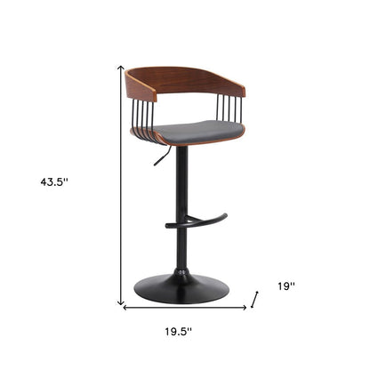 Gray And Black Faux Leather And Fabric And Metal Adjustable Height Swivel Bar Chair HomeRoots