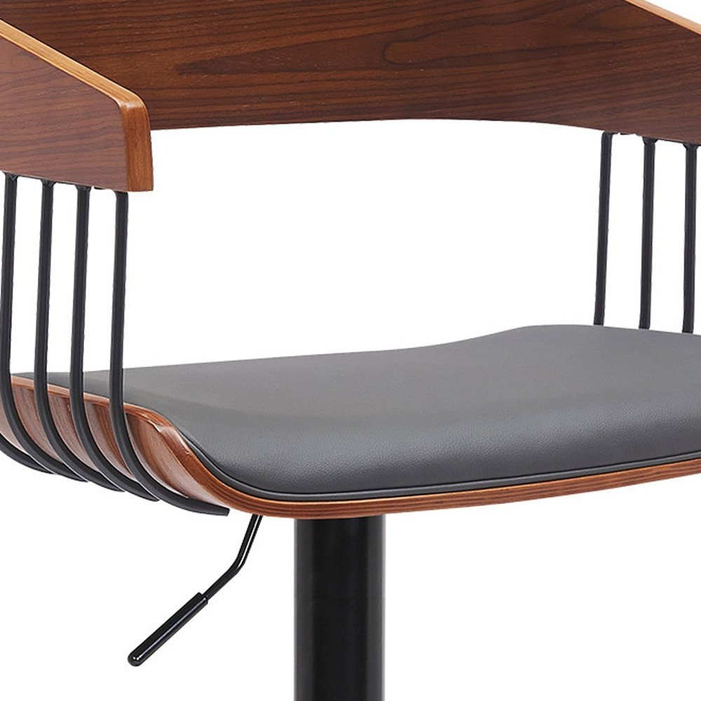 Gray And Black Faux Leather And Fabric And Metal Adjustable Height Swivel Bar Chair HomeRoots