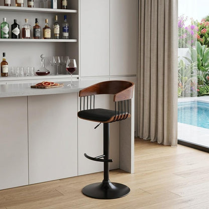 Black Faux Leather And Fabric And Metal Adjustable Height Swivel Bar Chair HomeRoots