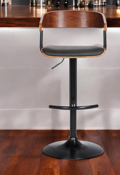 Black Faux Leather And Fabric And Metal Adjustable Height Swivel Bar Chair HomeRoots
