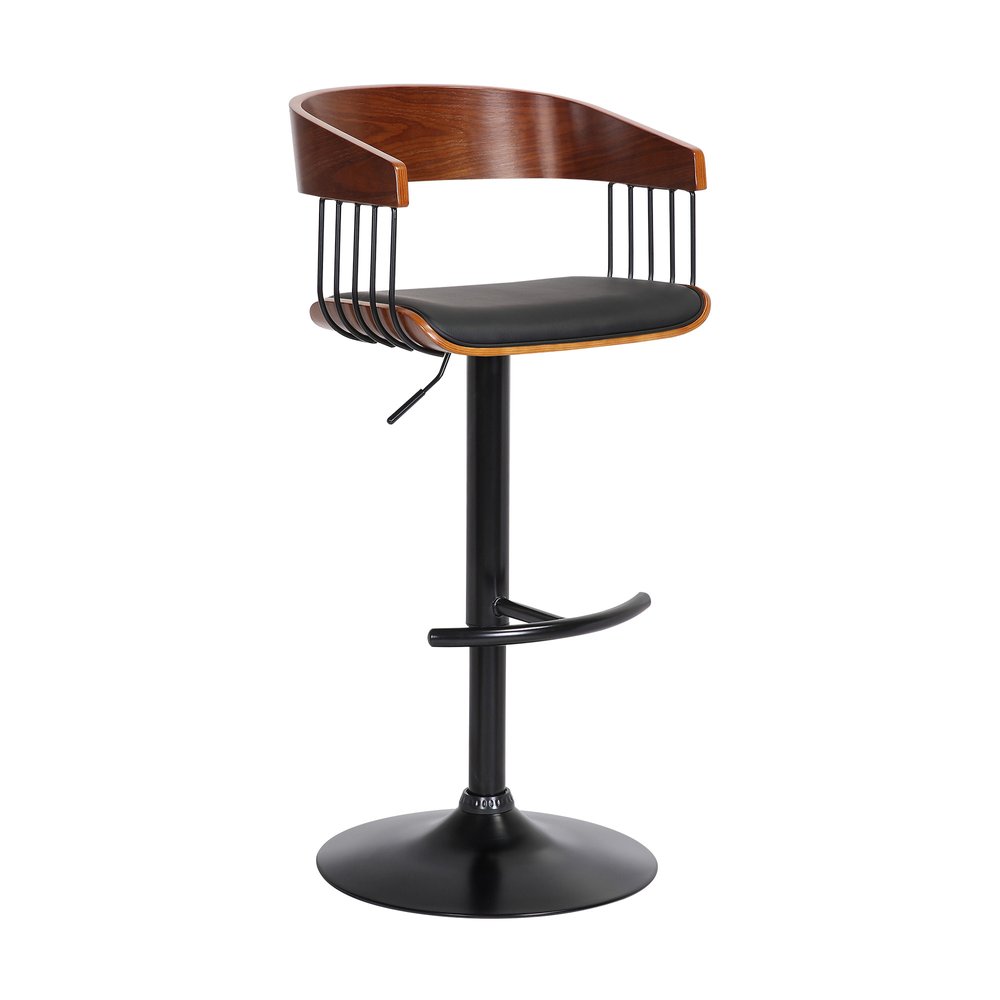 Black Faux Leather And Fabric And Metal Adjustable Height Swivel Bar Chair HomeRoots