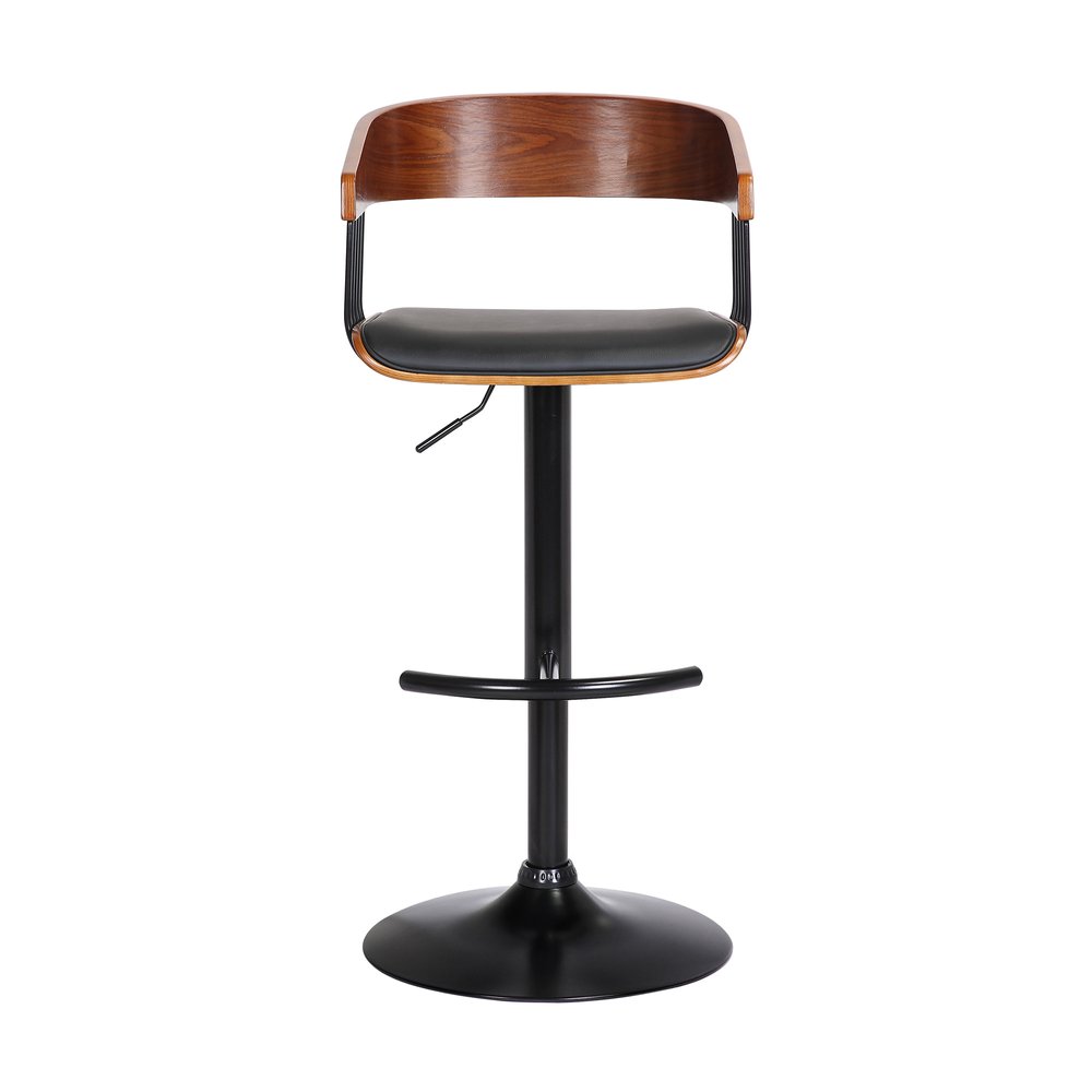 Black Faux Leather And Fabric And Metal Adjustable Height Swivel Bar Chair HomeRoots