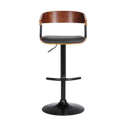 Black Faux Leather And Fabric And Metal Adjustable Height Swivel Bar Chair HomeRoots