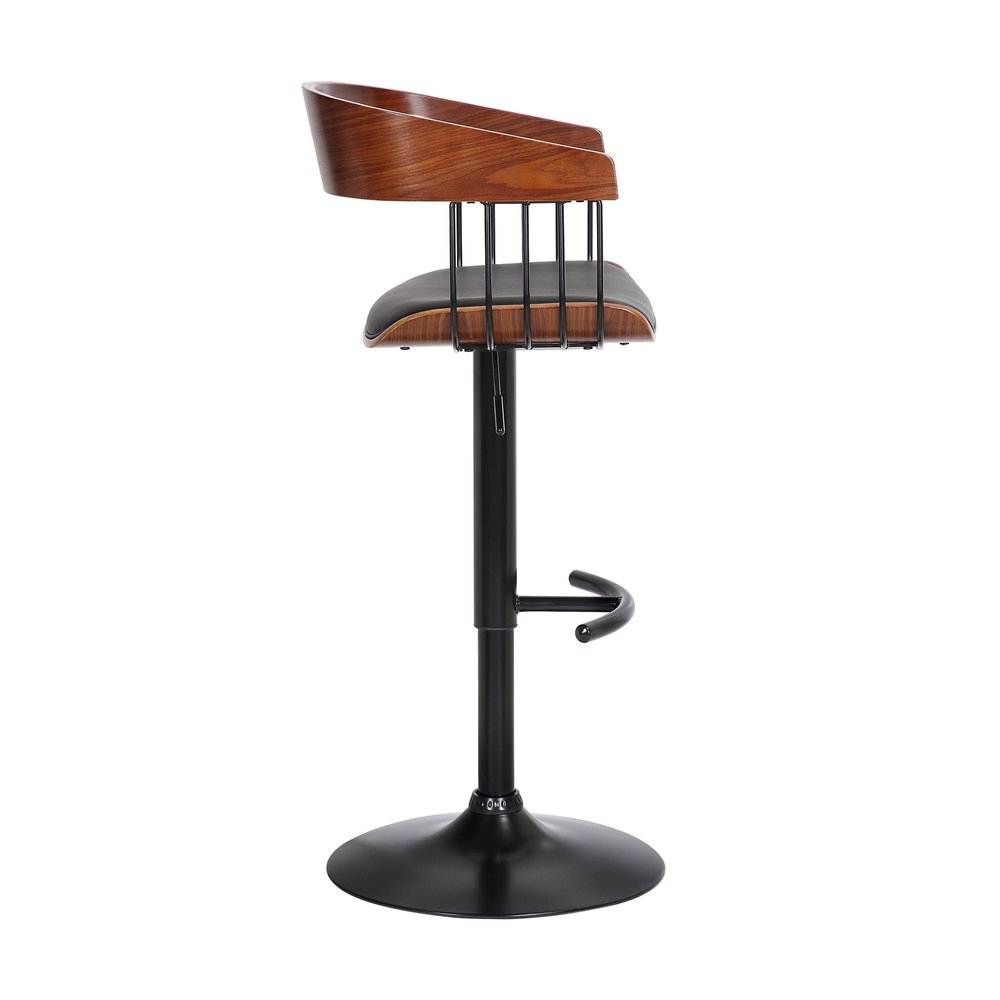 Black Faux Leather And Fabric And Metal Adjustable Height Swivel Bar Chair HomeRoots