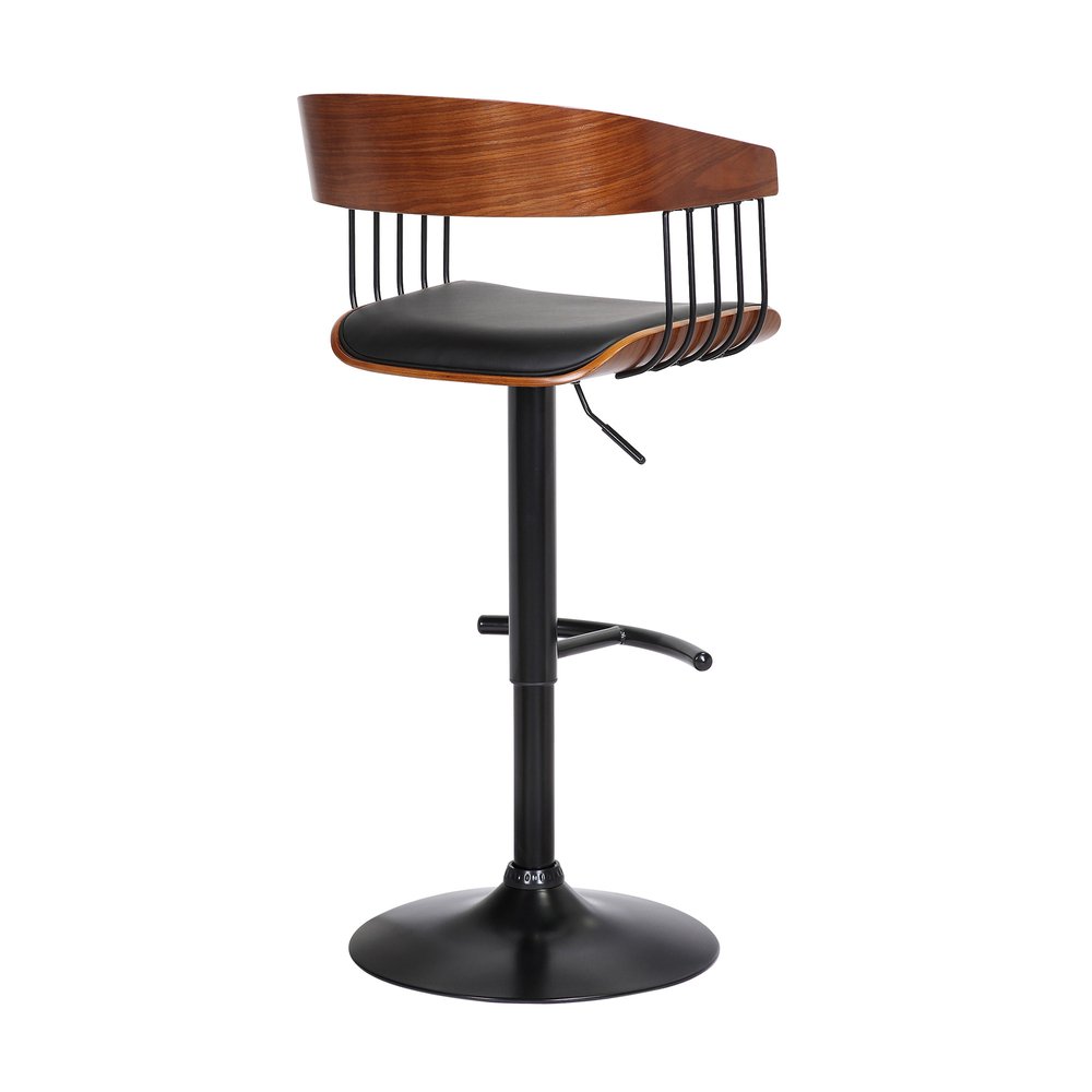 Black Faux Leather And Fabric And Metal Adjustable Height Swivel Bar Chair HomeRoots