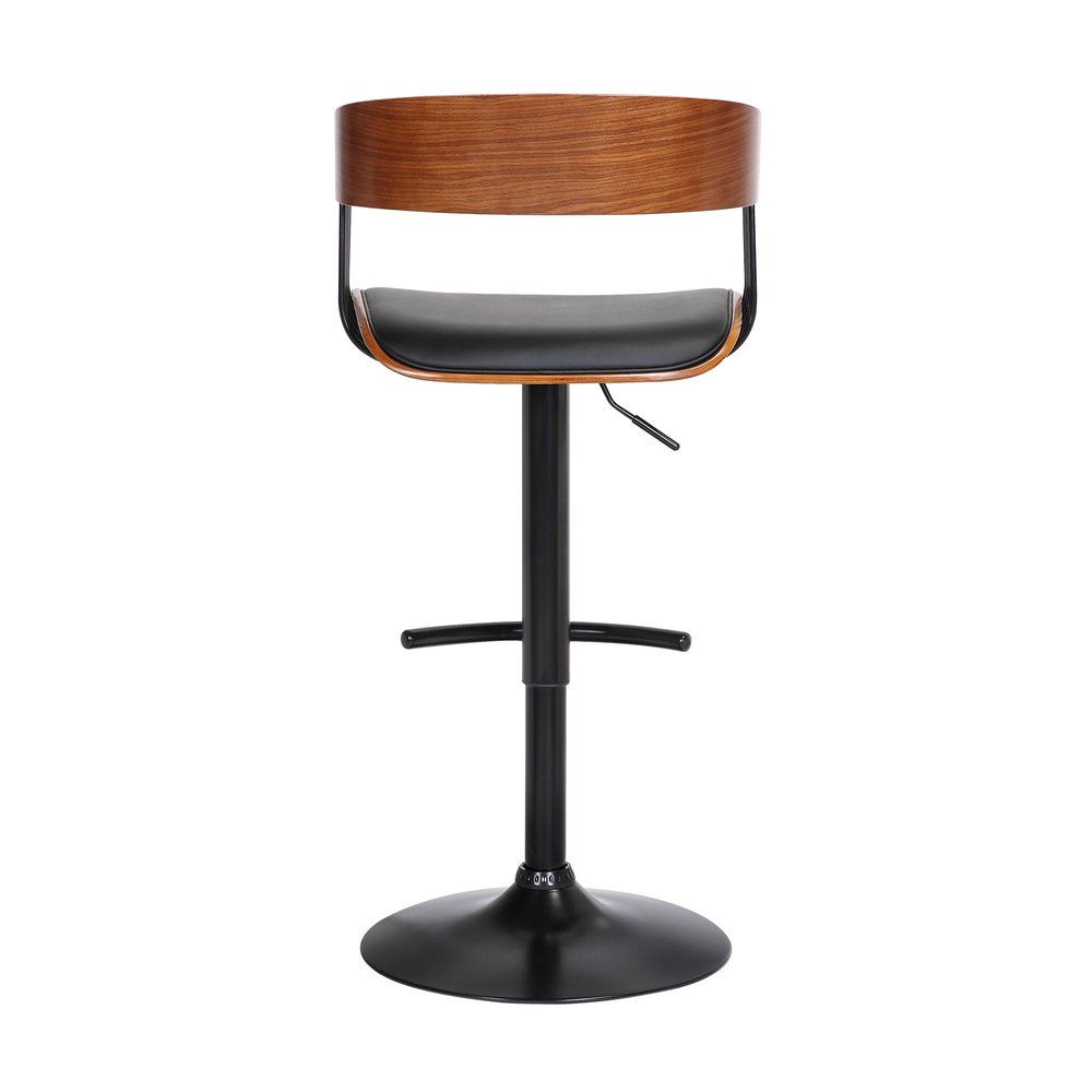 Black Faux Leather And Fabric And Metal Adjustable Height Swivel Bar Chair HomeRoots