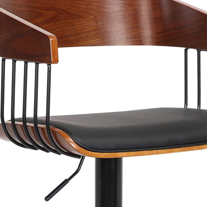 Black Faux Leather And Fabric And Metal Adjustable Height Swivel Bar Chair HomeRoots