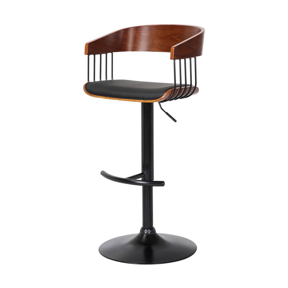 Black Faux Leather And Fabric And Metal Adjustable Height Swivel Bar Chair HomeRoots