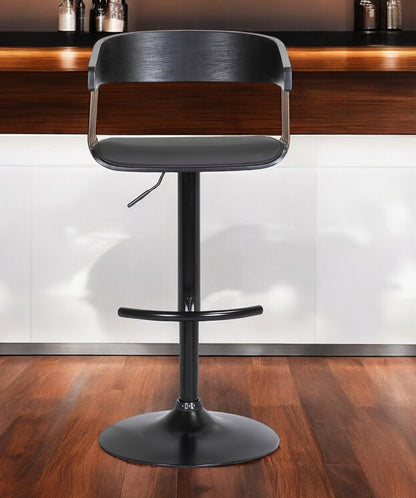 Black Faux Leather And Fabric And Metal Adjustable Height Swivel Bar Chair HomeRoots