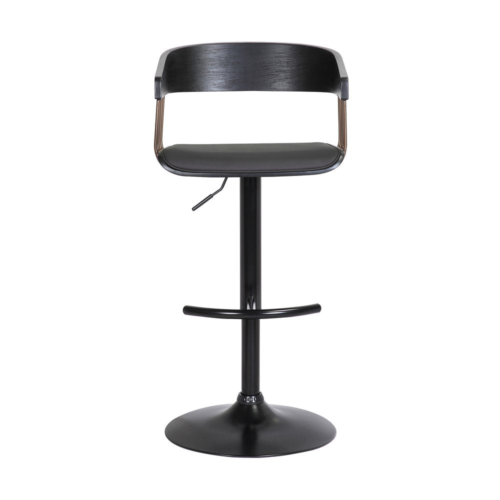 Black Faux Leather And Fabric And Metal Adjustable Height Swivel Bar Chair HomeRoots
