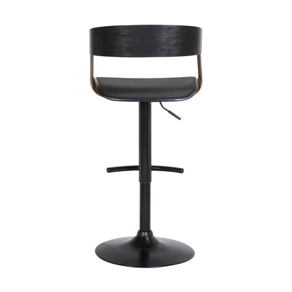 Black Faux Leather And Fabric And Metal Adjustable Height Swivel Bar Chair HomeRoots