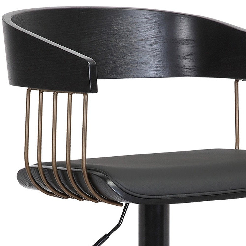 Black Faux Leather And Fabric And Metal Adjustable Height Swivel Bar Chair HomeRoots