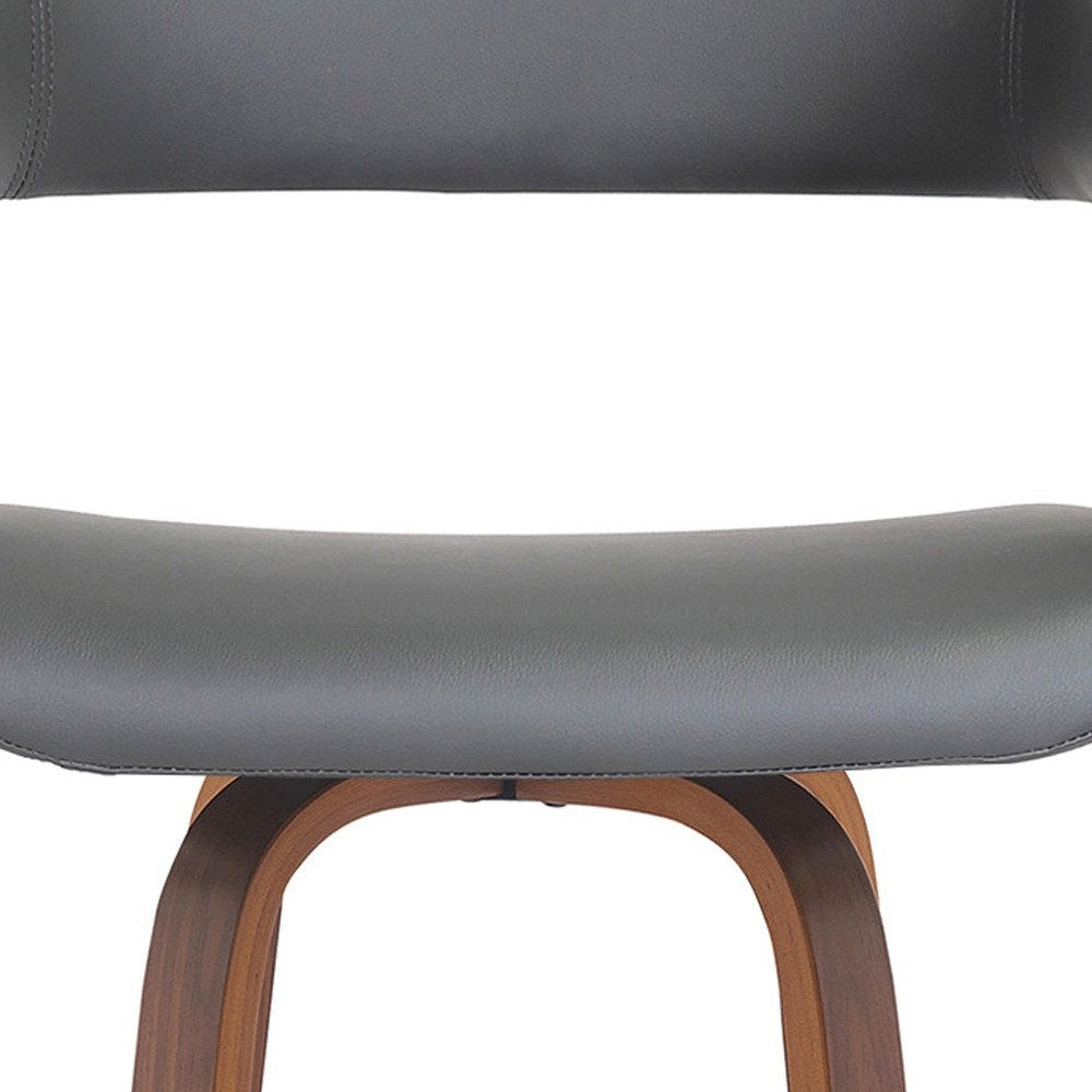26" Gray And Brown Faux Leather And Fabric And Wood Counter Height Swivel Bar Chair HomeRoots