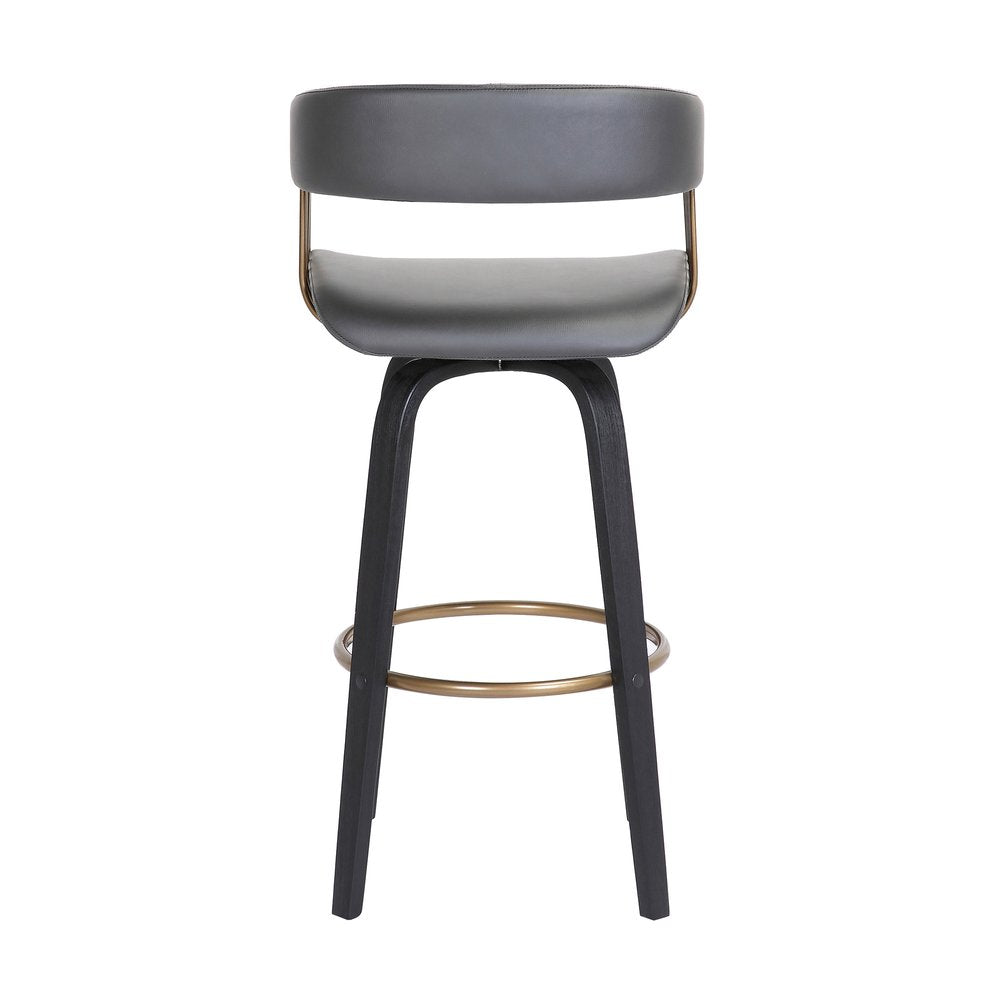26" Gray And Black Faux Leather And Fabric And Wood Counter Height Swivel Bar Chair HomeRoots