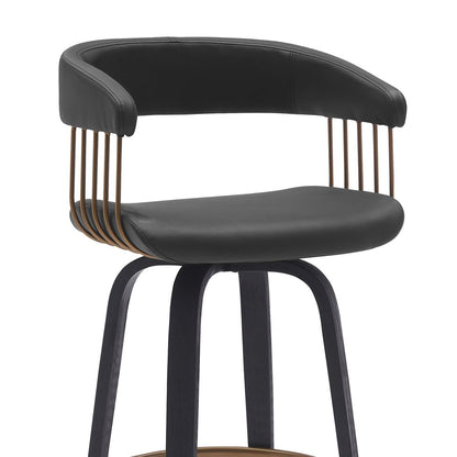26" Black Faux Leather Swivel Counter Height Bar Chair