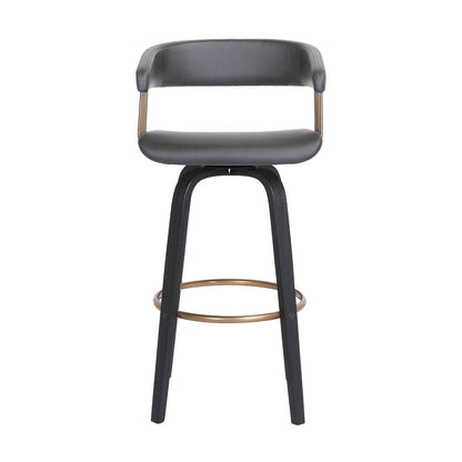 31" Gray And Black Faux Leather And Fabric And Wood Bar Height Swivel Bar Chair HomeRoots