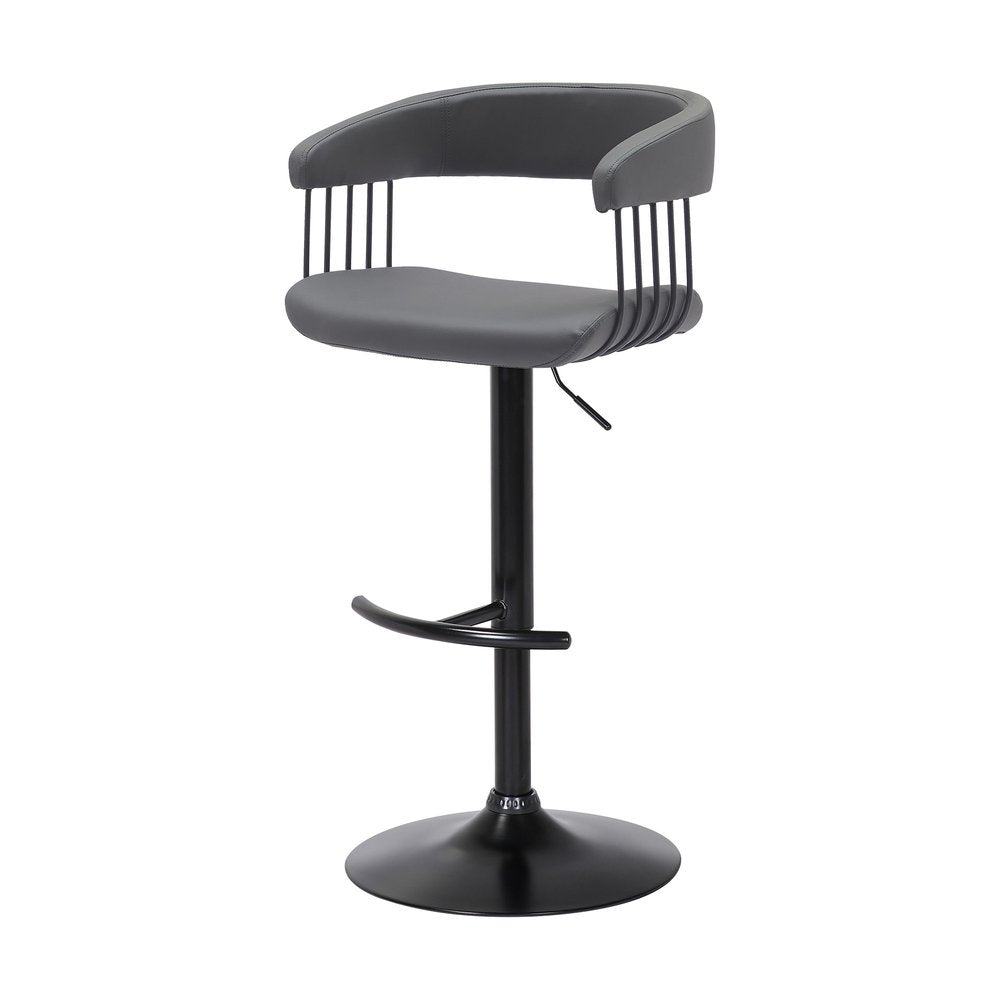 Gray And Black Faux Leather And Fabric And Metal Adjustable Height Swivel Bar Chair HomeRoots