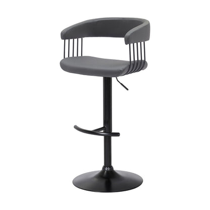 Gray And Black Faux Leather And Fabric And Metal Adjustable Height Swivel Bar Chair HomeRoots