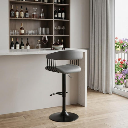Gray And Black Faux Leather And Fabric And Metal Adjustable Height Swivel Bar Chair HomeRoots