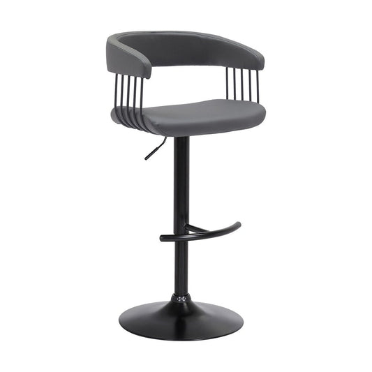 Gray And Black Faux Leather And Fabric And Metal Adjustable Height Swivel Bar Chair HomeRoots
