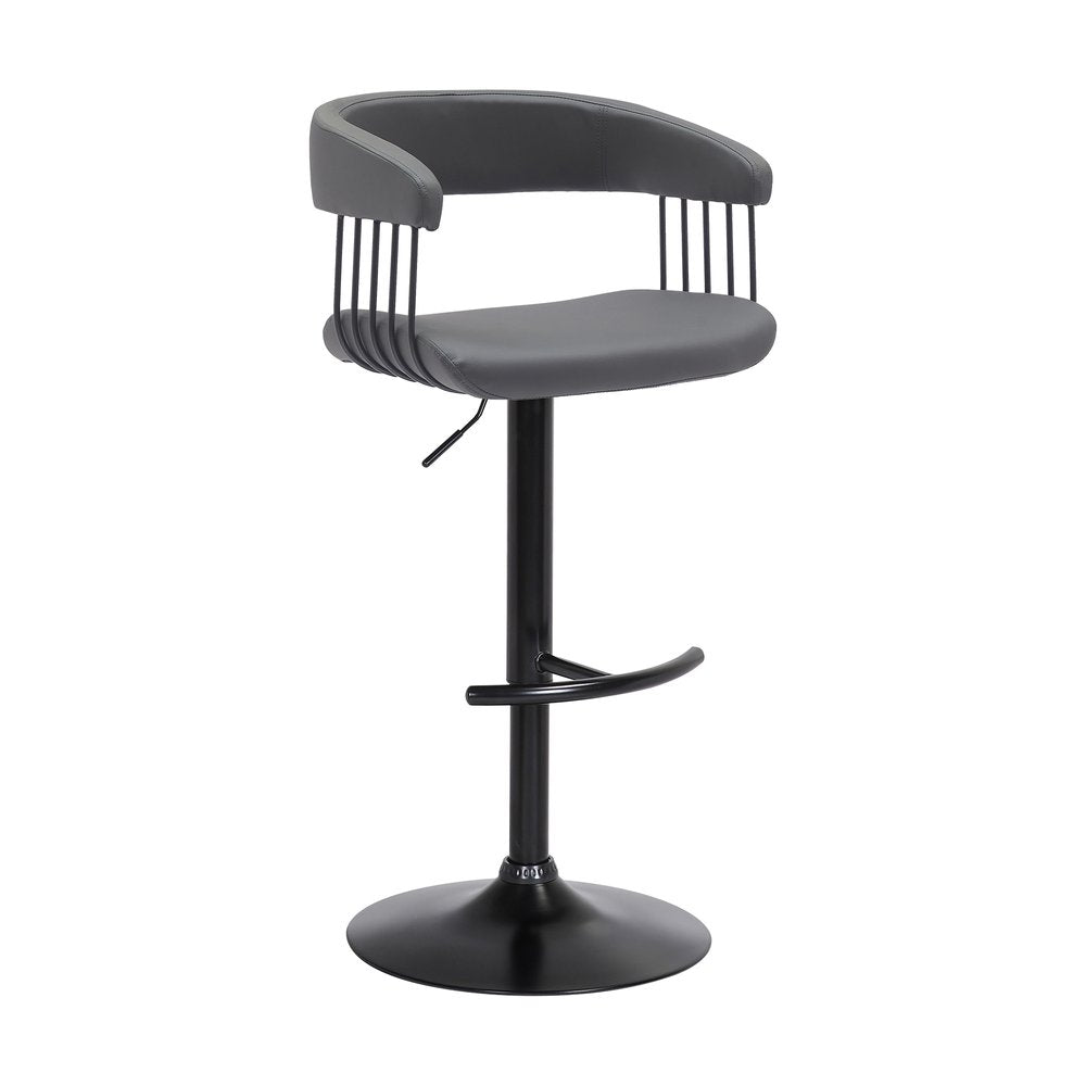 Gray And Black Faux Leather And Fabric And Metal Adjustable Height Swivel Bar Chair HomeRoots