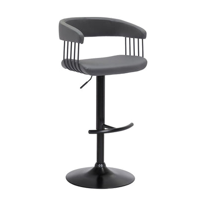 Gray And Black Faux Leather And Fabric And Metal Adjustable Height Swivel Bar Chair HomeRoots