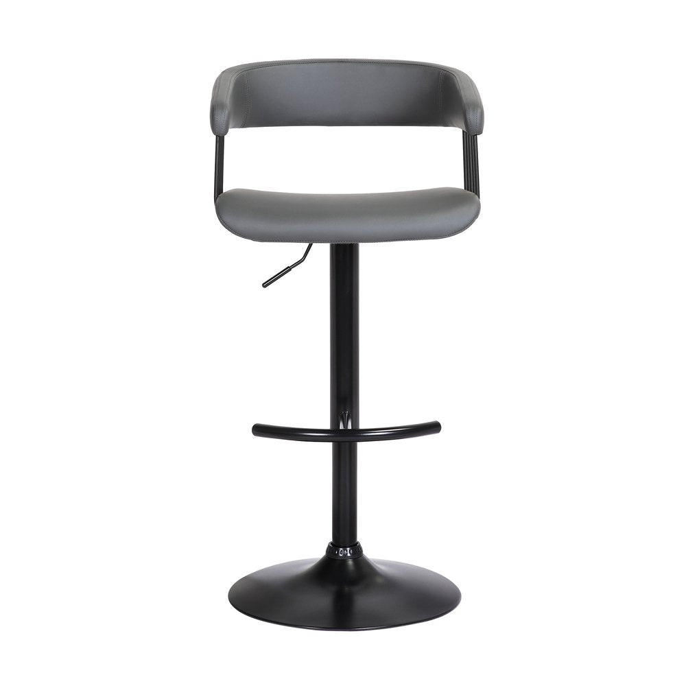Gray And Black Faux Leather And Fabric And Metal Adjustable Height Swivel Bar Chair HomeRoots