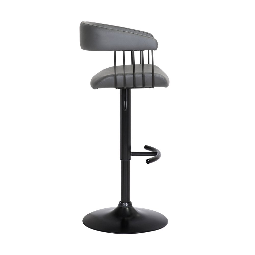 Gray And Black Faux Leather And Fabric And Metal Adjustable Height Swivel Bar Chair HomeRoots