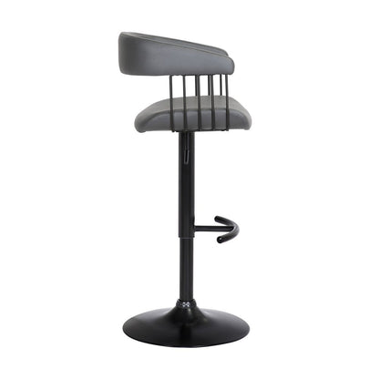 Gray And Black Faux Leather And Fabric And Metal Adjustable Height Swivel Bar Chair HomeRoots