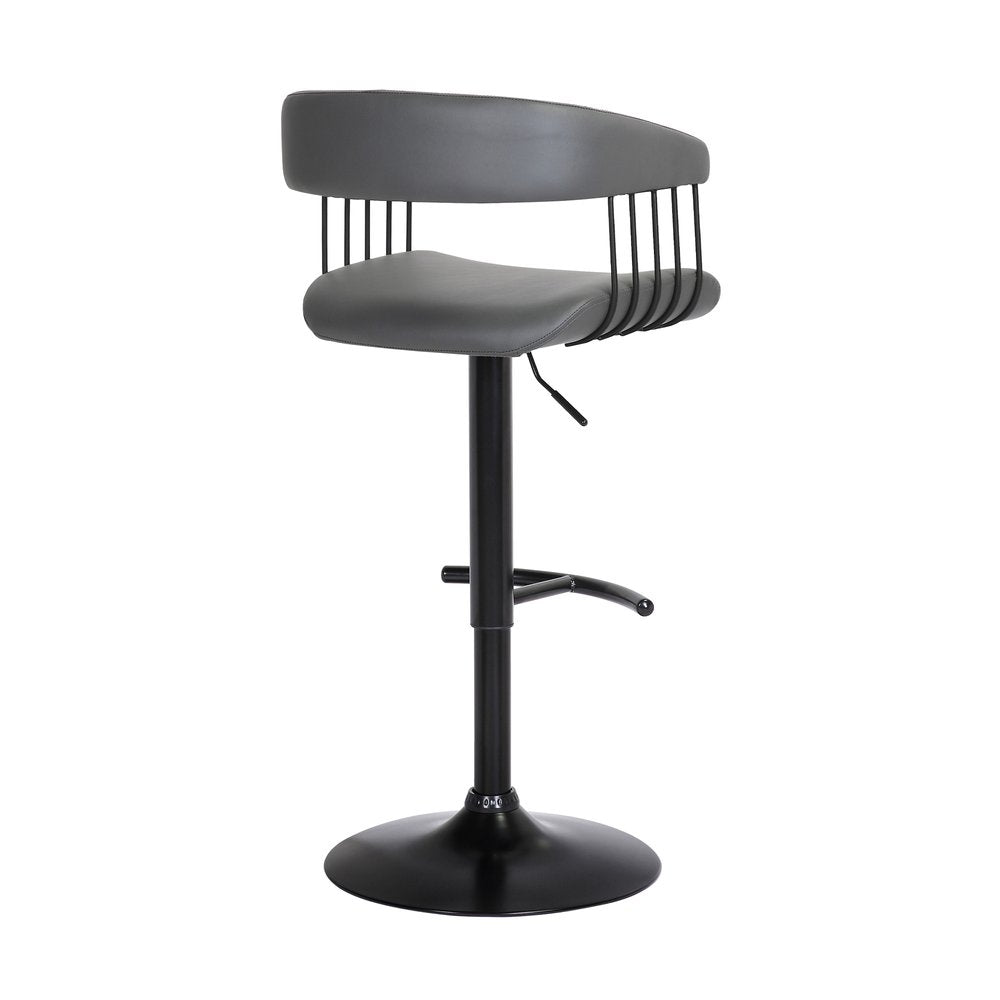 Gray And Black Faux Leather And Fabric And Metal Adjustable Height Swivel Bar Chair HomeRoots