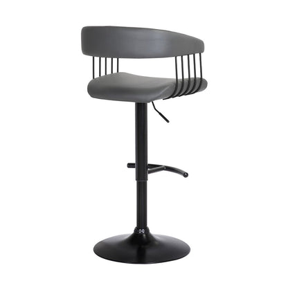 Gray And Black Faux Leather And Fabric And Metal Adjustable Height Swivel Bar Chair HomeRoots