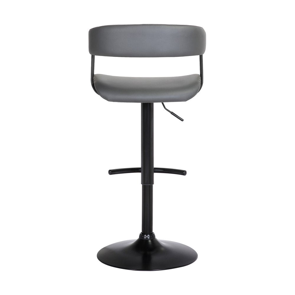 Gray And Black Faux Leather And Fabric And Metal Adjustable Height Swivel Bar Chair HomeRoots