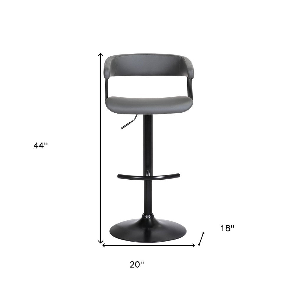 Gray And Black Faux Leather And Fabric And Metal Adjustable Height Swivel Bar Chair HomeRoots