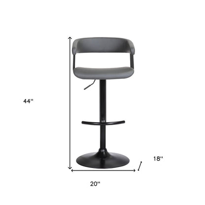Gray And Black Faux Leather And Fabric And Metal Adjustable Height Swivel Bar Chair HomeRoots