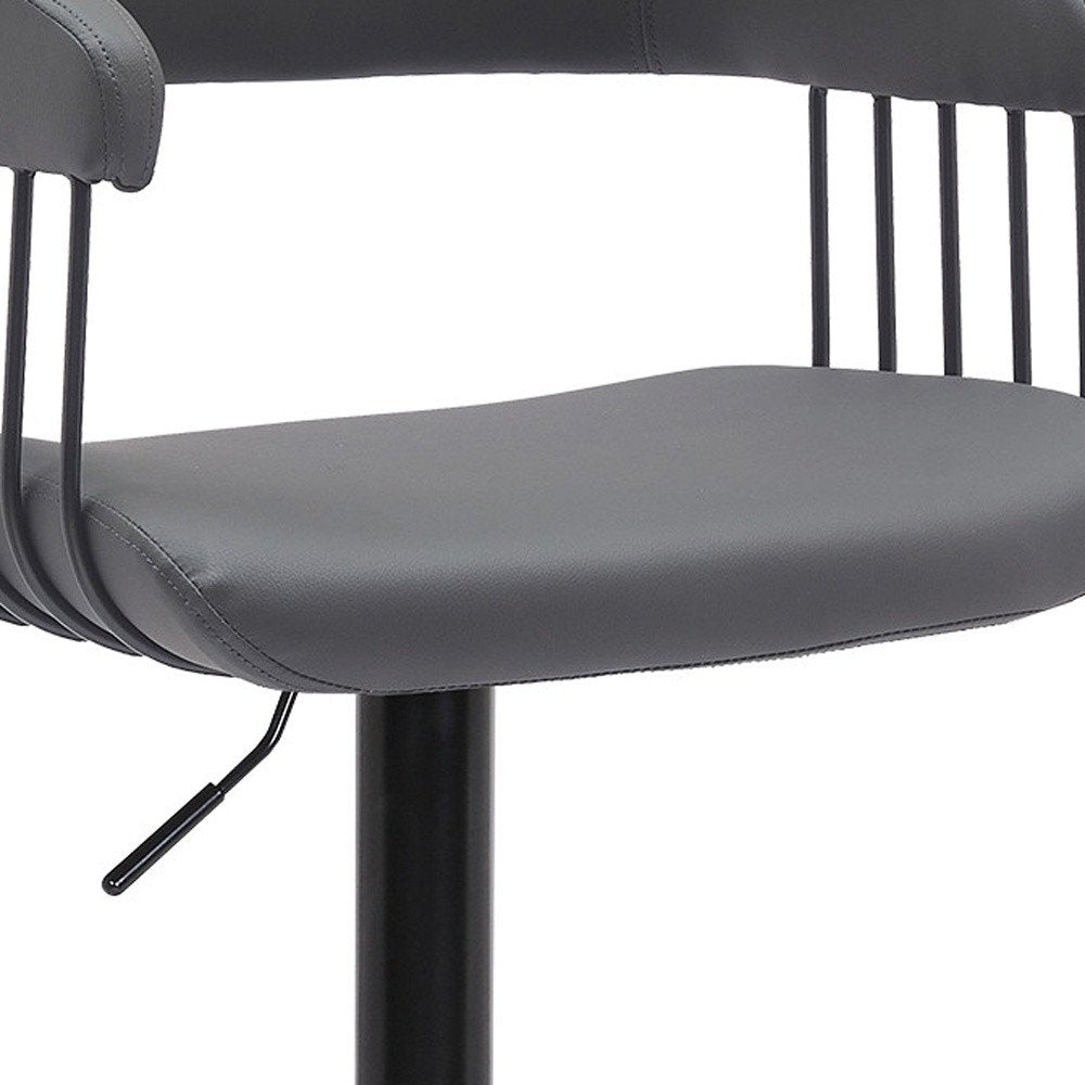 Gray And Black Faux Leather And Fabric And Metal Adjustable Height Swivel Bar Chair HomeRoots