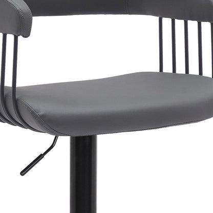 Gray and Black Faux Leather with Metal Swivel Adjustable Height Bar Chair