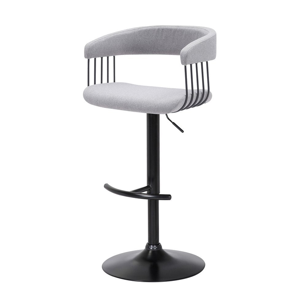 Light Gray And Black Fabric And Metal Adjustable Height Swivel Bar Chair HomeRoots