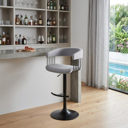 Light Gray And Black Fabric And Metal Adjustable Height Swivel Bar Chair HomeRoots