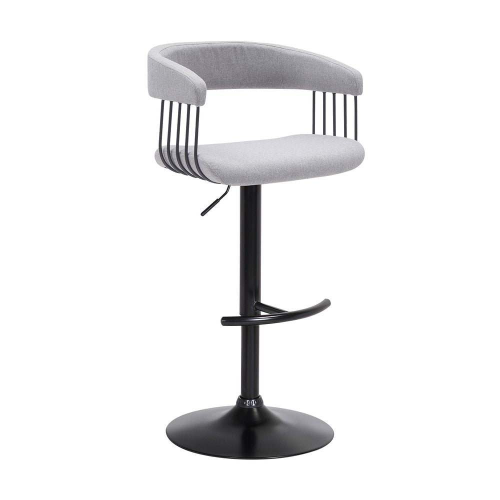 Light Gray And Black Fabric And Metal Adjustable Height Swivel Bar Chair HomeRoots