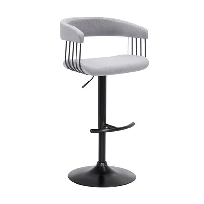 Light Gray And Black Fabric And Metal Adjustable Height Swivel Bar Chair HomeRoots