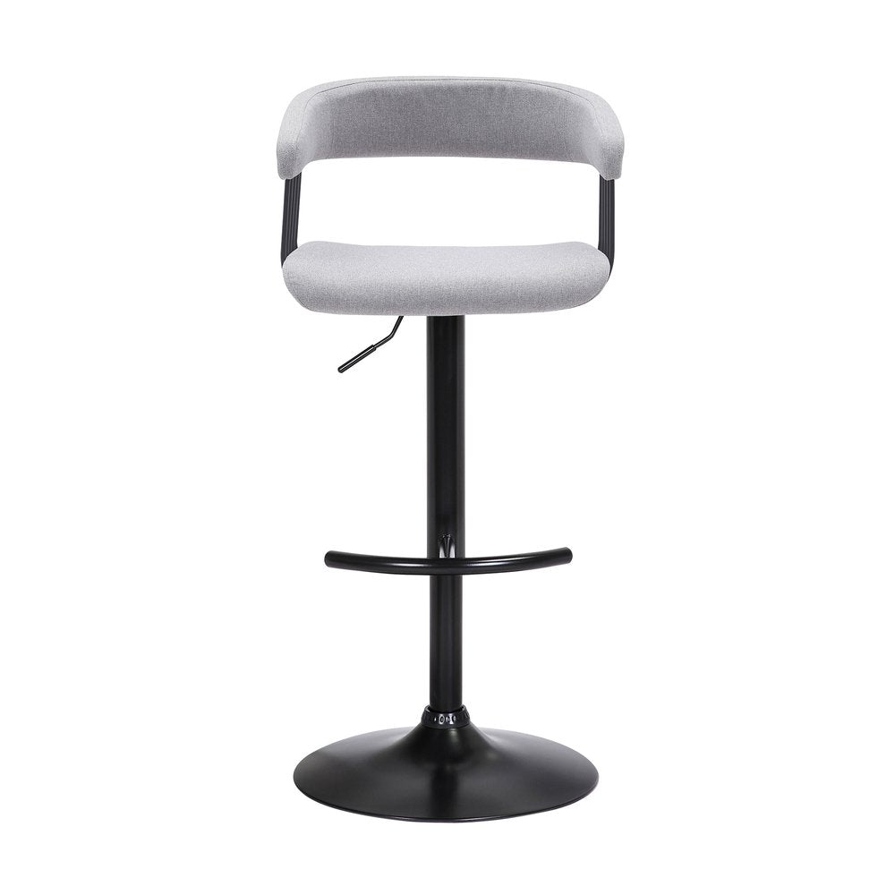 Light Gray And Black Fabric And Metal Adjustable Height Swivel Bar Chair HomeRoots