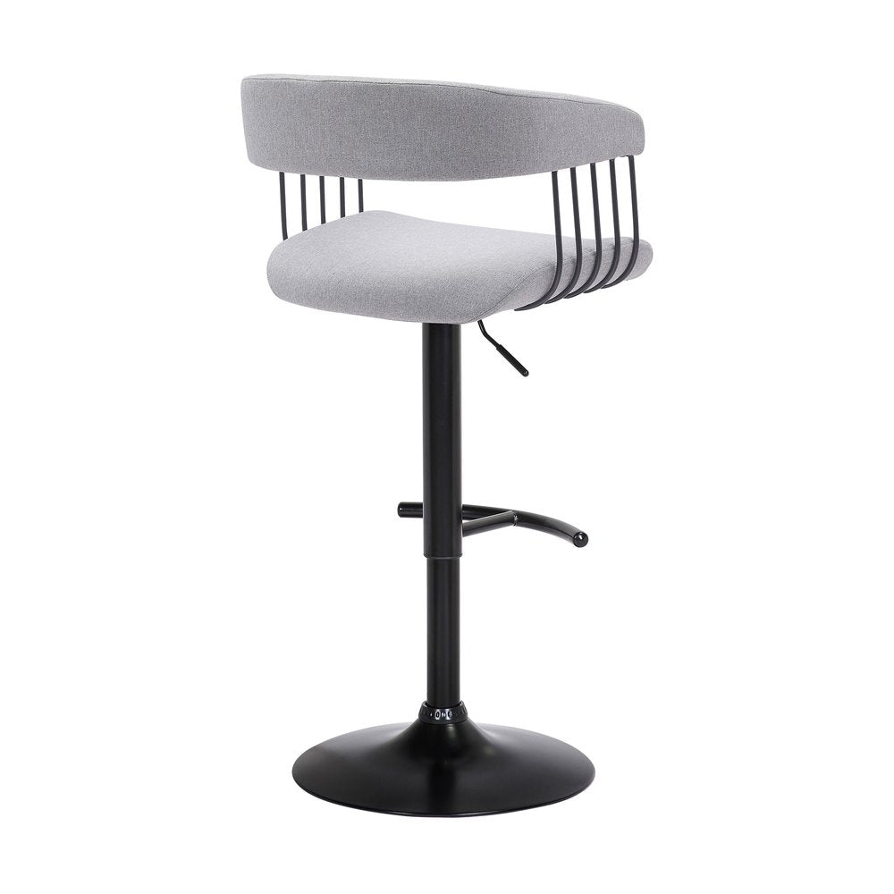 Light Gray And Black Fabric And Metal Adjustable Height Swivel Bar Chair HomeRoots